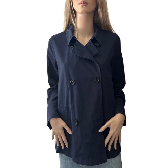 J. Jill Double Breasted Pea Coat Jacket Oversized Cotton Canvas India Blue XS S - Picture 7 of 14